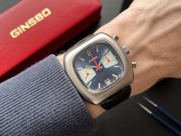 Ginsbo TV-Dial Reverse Panda Chronograph Valjoux 7734 Vintage Herrenuhr